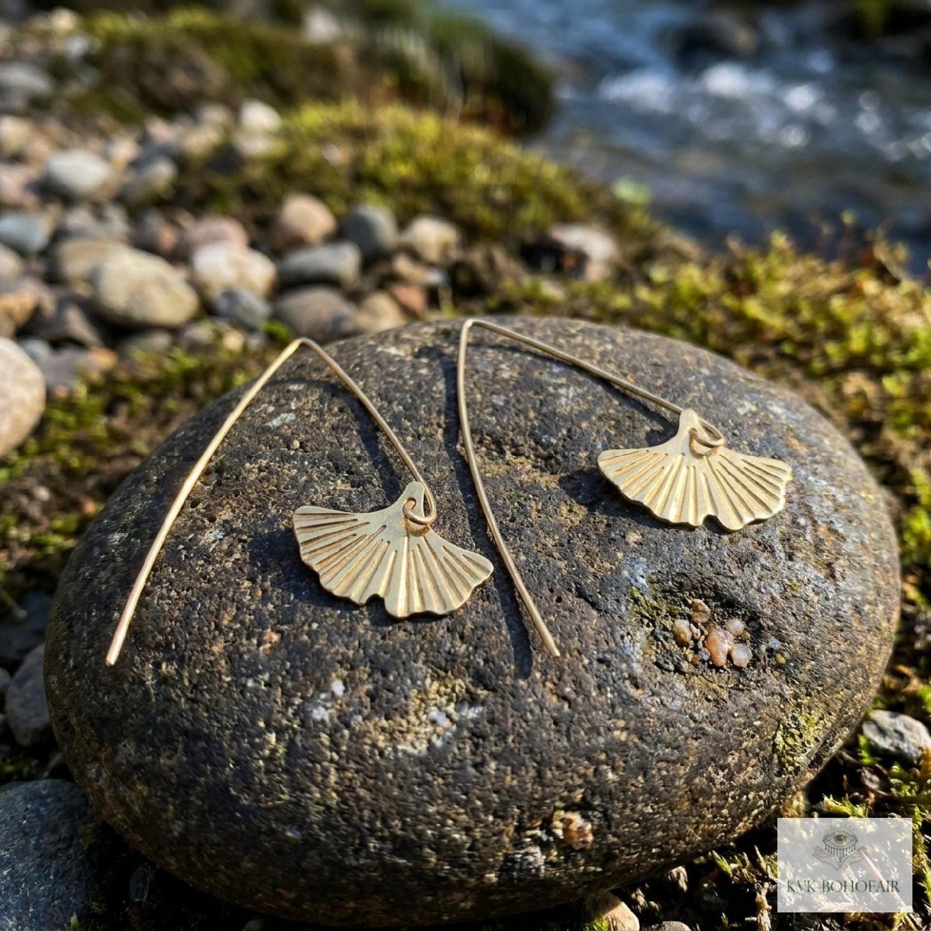 Handcrafted Brass Lotus Flower Drop Threader Earrings - Botanical Leaf Dangles