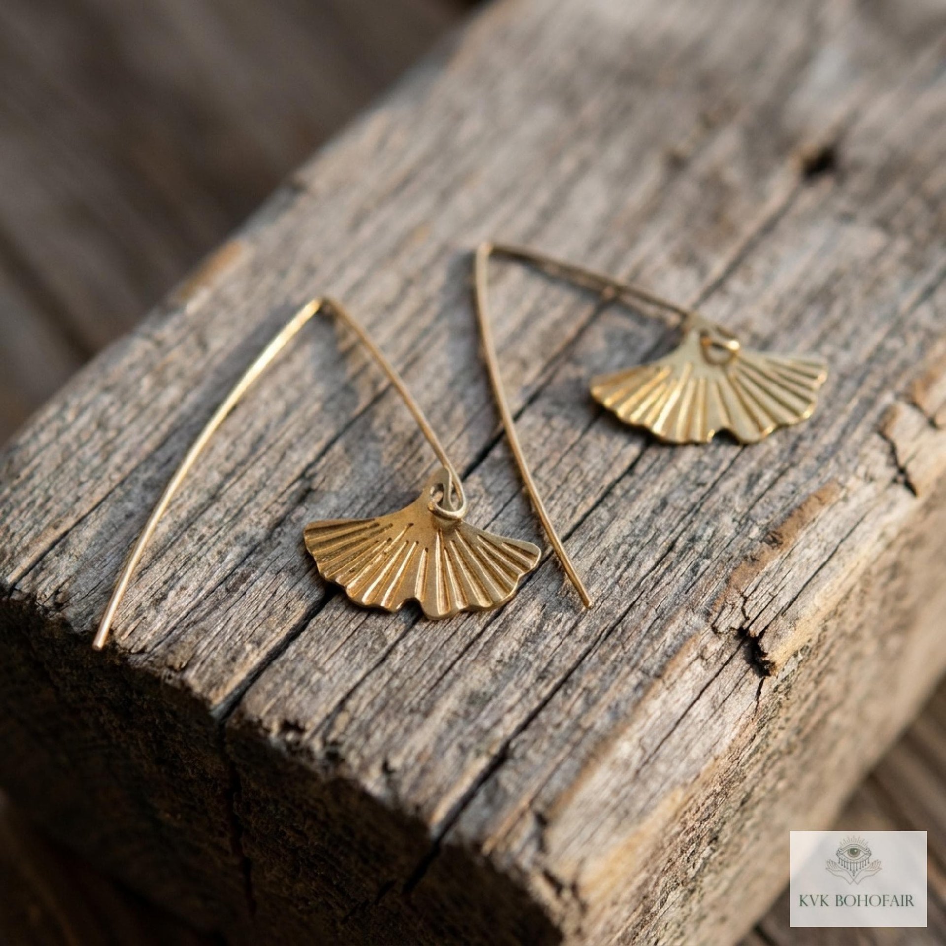 Handcrafted Brass Lotus Flower Drop Threader Earrings - Botanical Leaf Dangles