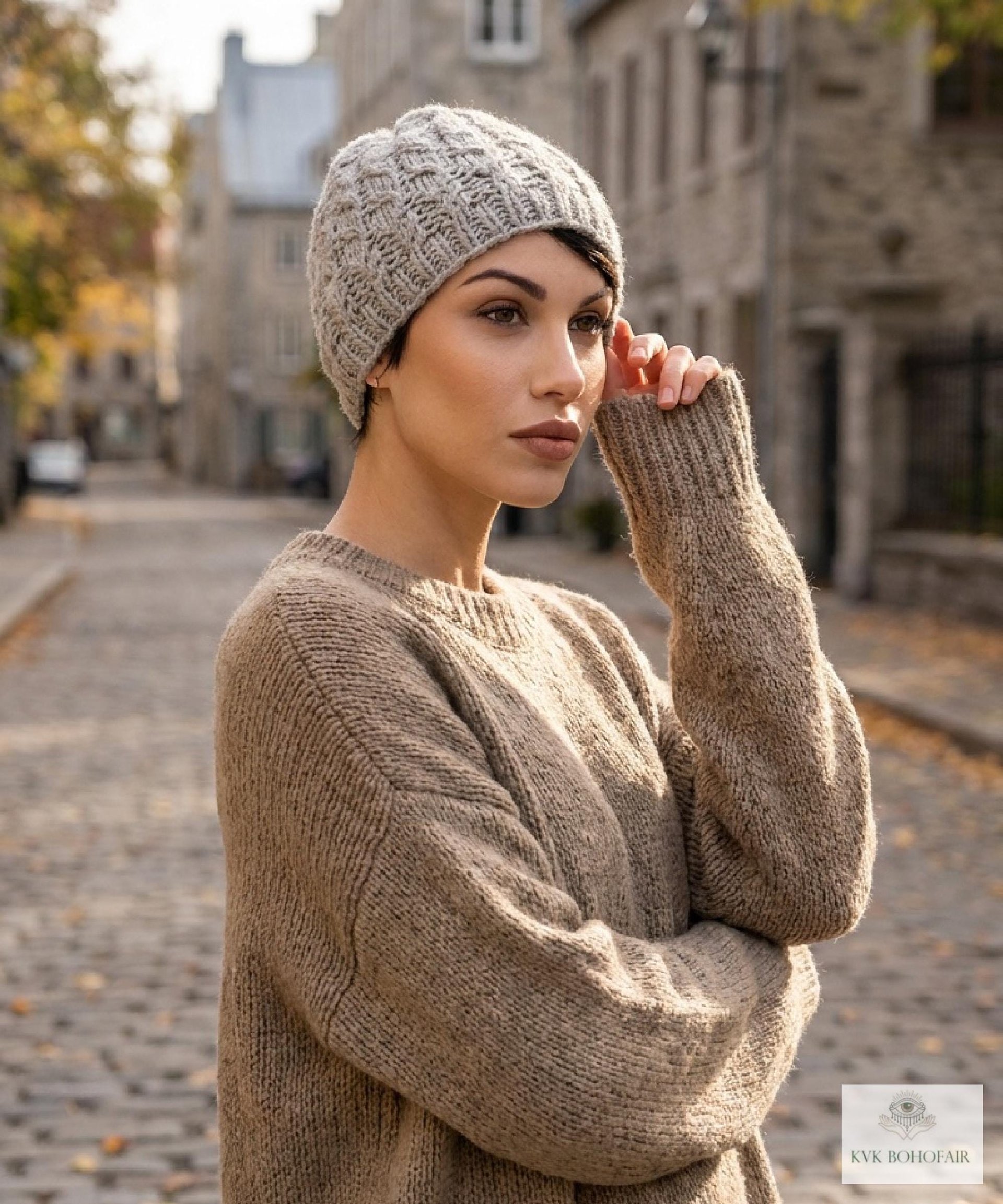 Cozy Gray Beanie Hat - Hand Knit Winter Accessory