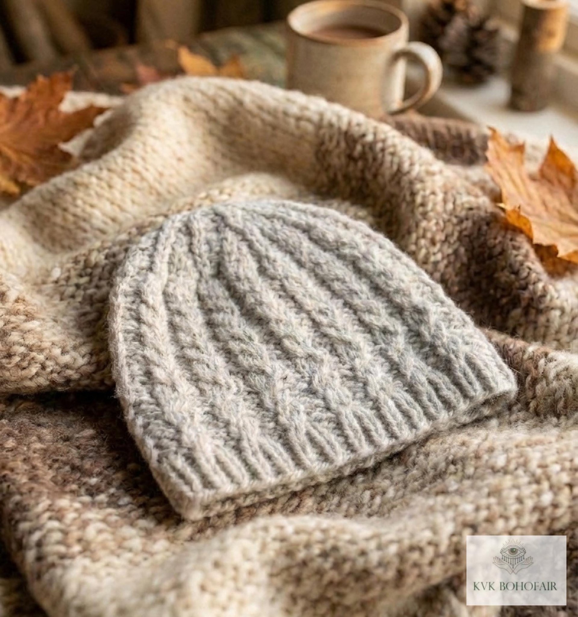 Cozy Gray Beanie Hat - Hand Knit Winter Accessory