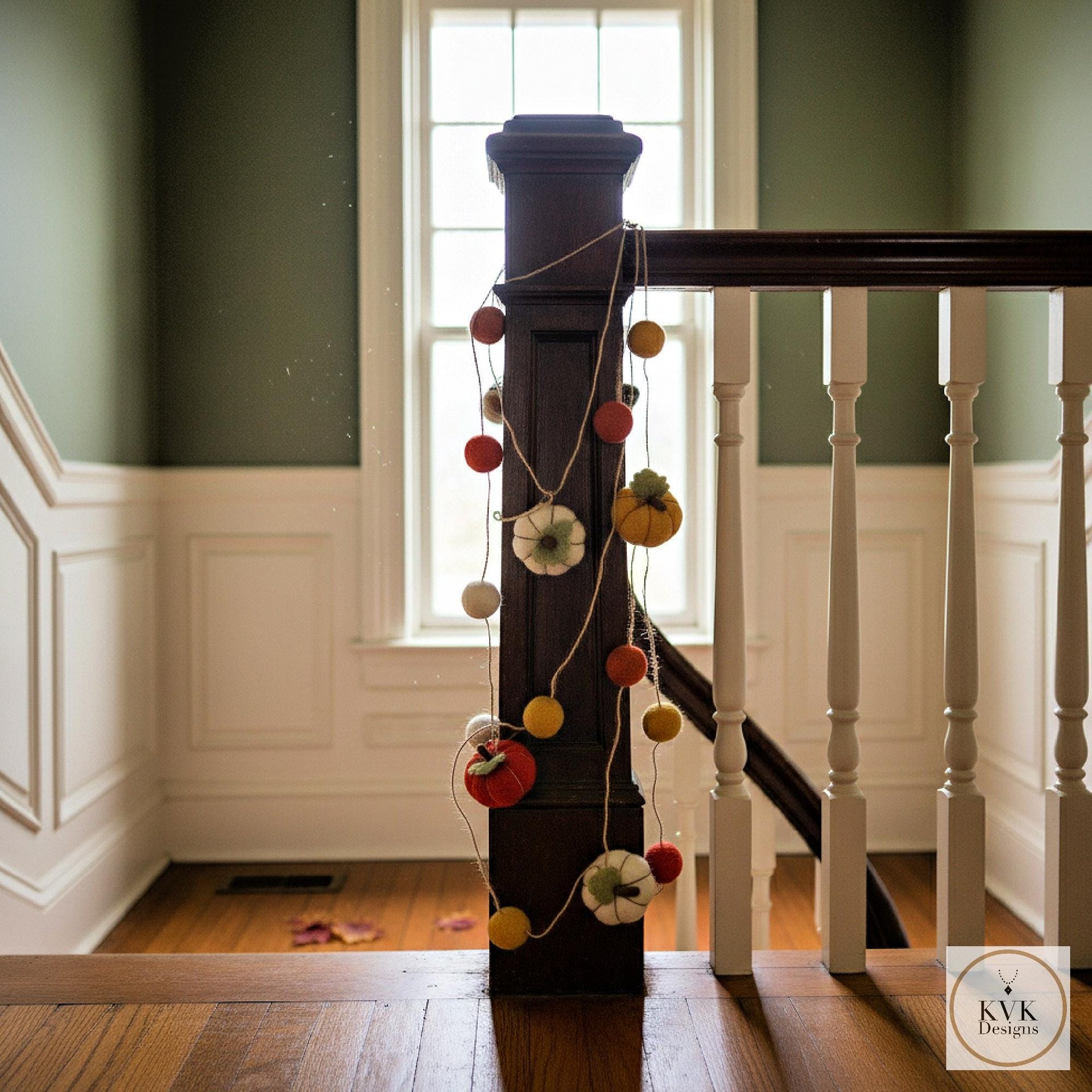 Handcrafted Autumn Pumpkin Wool Felt Garland with Eco-Friendly Dyes Seasonal Mantle Decor