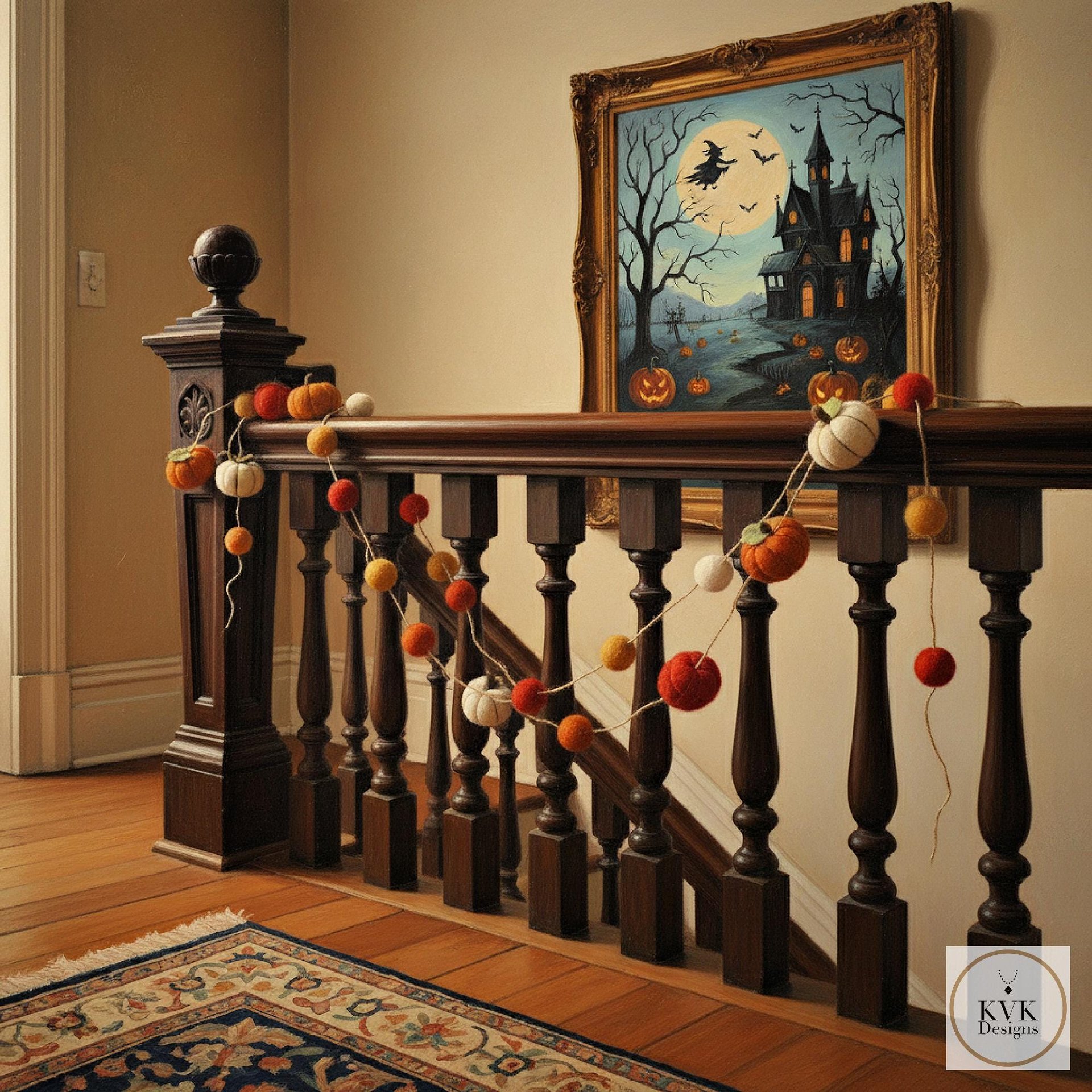 Handcrafted Autumn Pumpkin Wool Felt Garland with Eco-Friendly Dyes Seasonal Mantle Decor