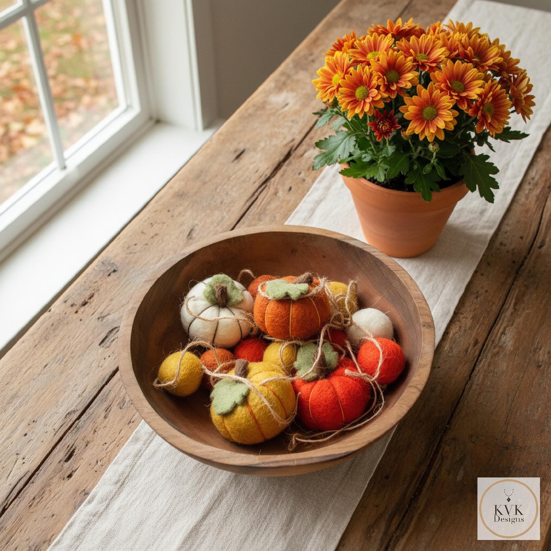 Handcrafted Autumn Pumpkin Wool Felt Garland with Eco-Friendly Dyes Seasonal Mantle Decor