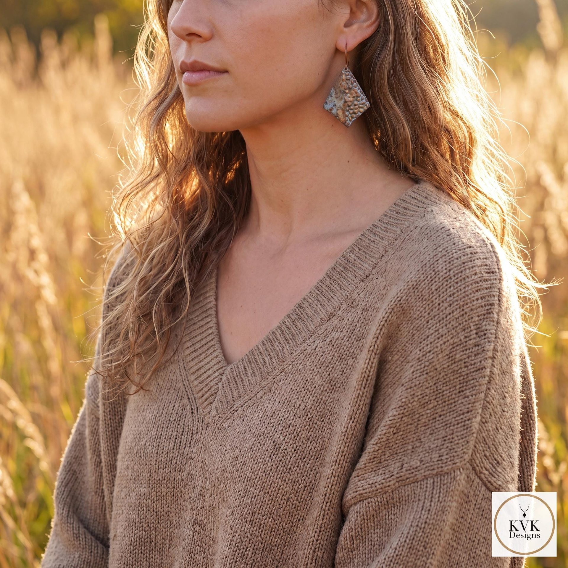 Rustic Patina Dangle Earrings: Textured Diamond Metal Drops, Verdigris Boho Jewelry Gift