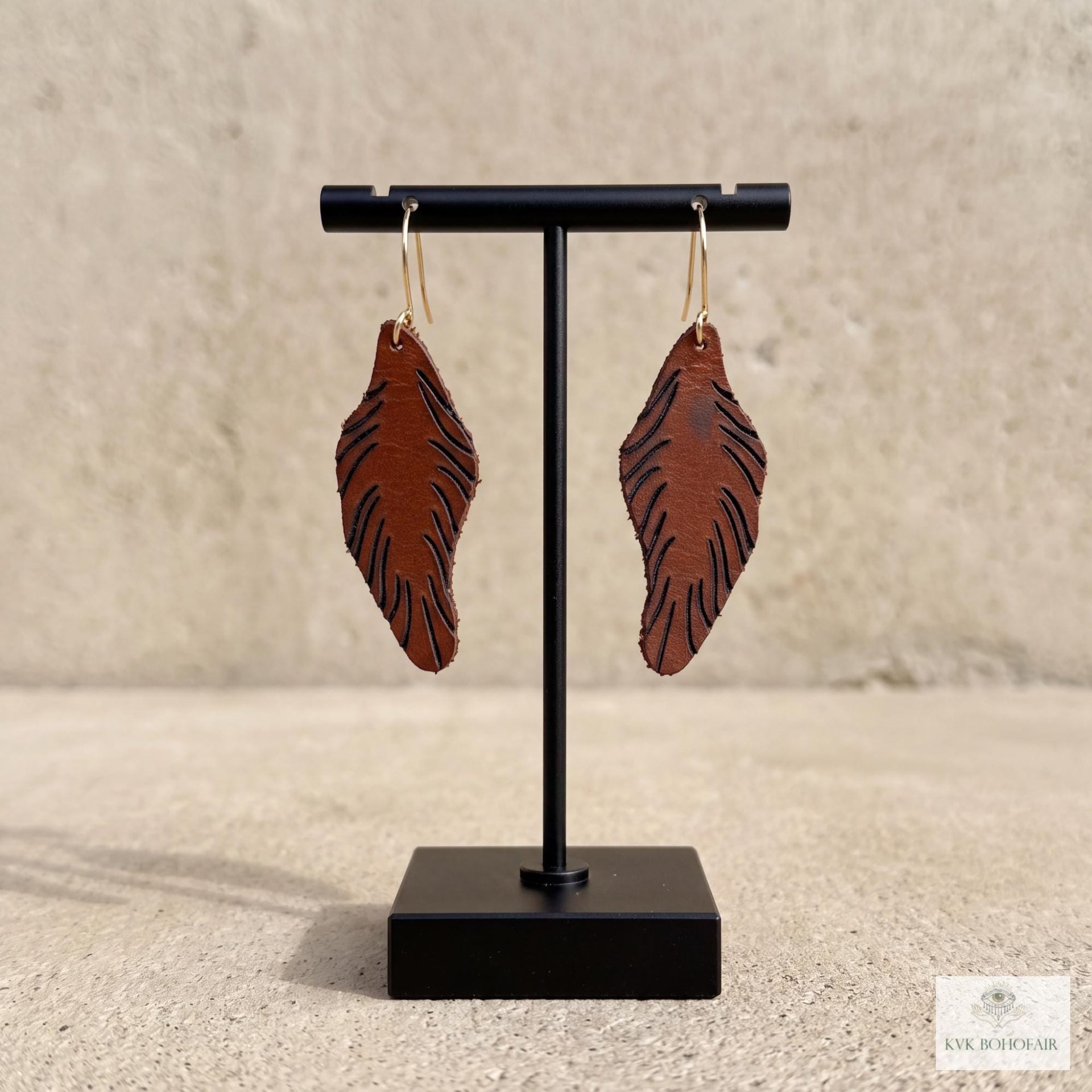 Handcrafted Brown Leather Feather Earrings, Lightweight Boho Drop Dangles in Earth Tones