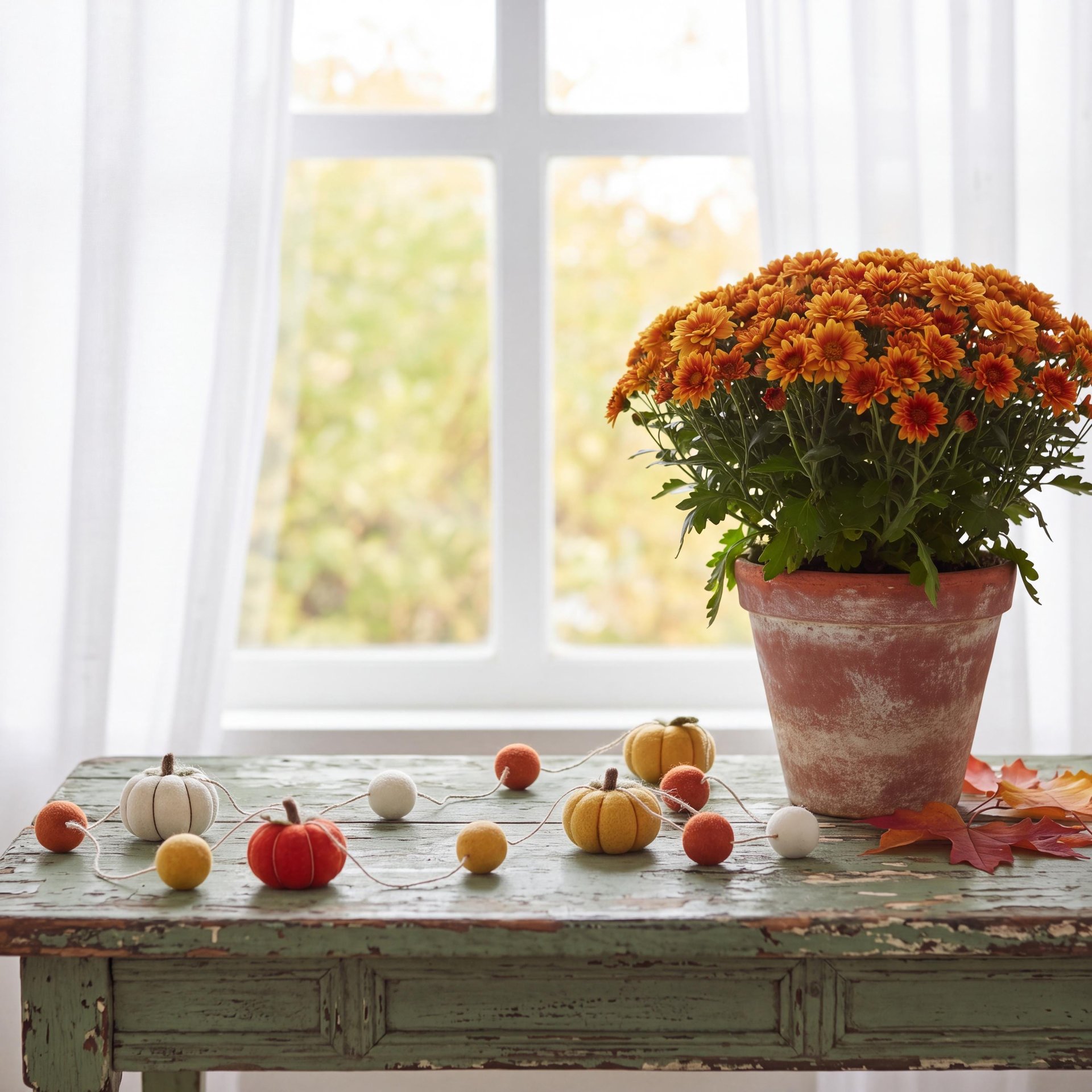 Handcrafted Autumn Pumpkin Wool Felt Garland with Eco-Friendly Dyes Seasonal Mantle Decor