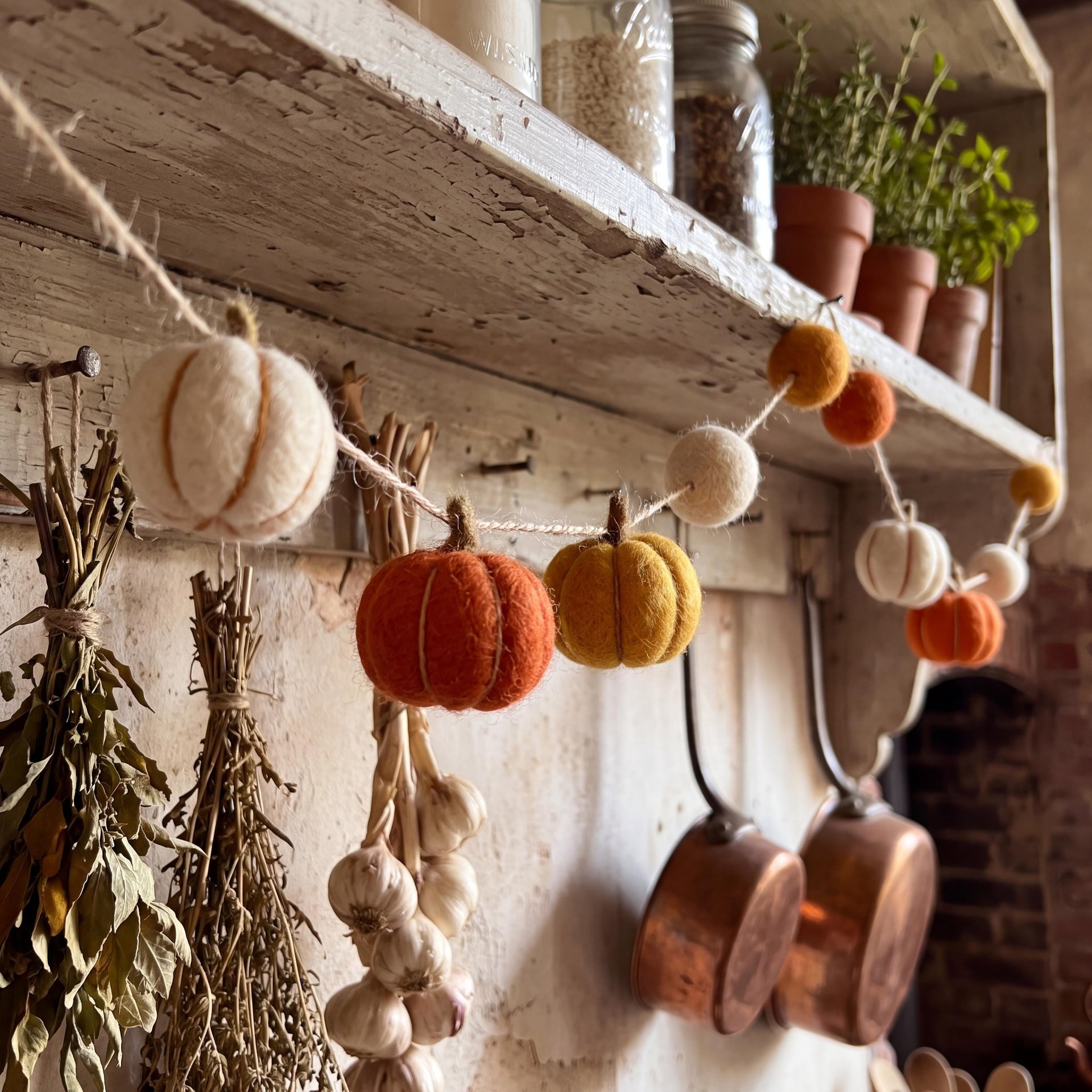 Handcrafted Autumn Pumpkin Wool Felt Garland with Eco-Friendly Dyes Seasonal Mantle Decor