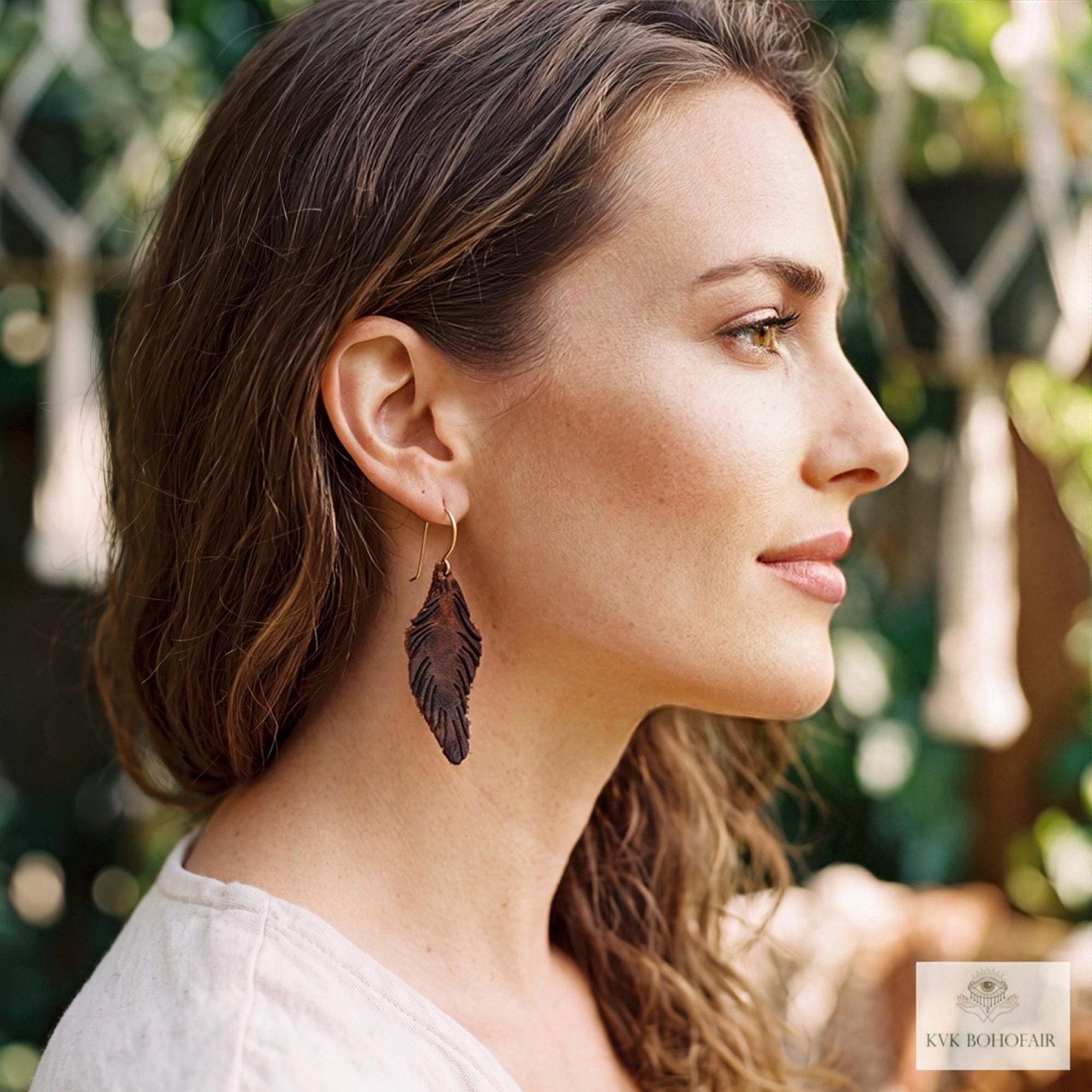 Handcrafted Brown Leather Feather Earrings, Lightweight Boho Drop Dangles in Earth Tones