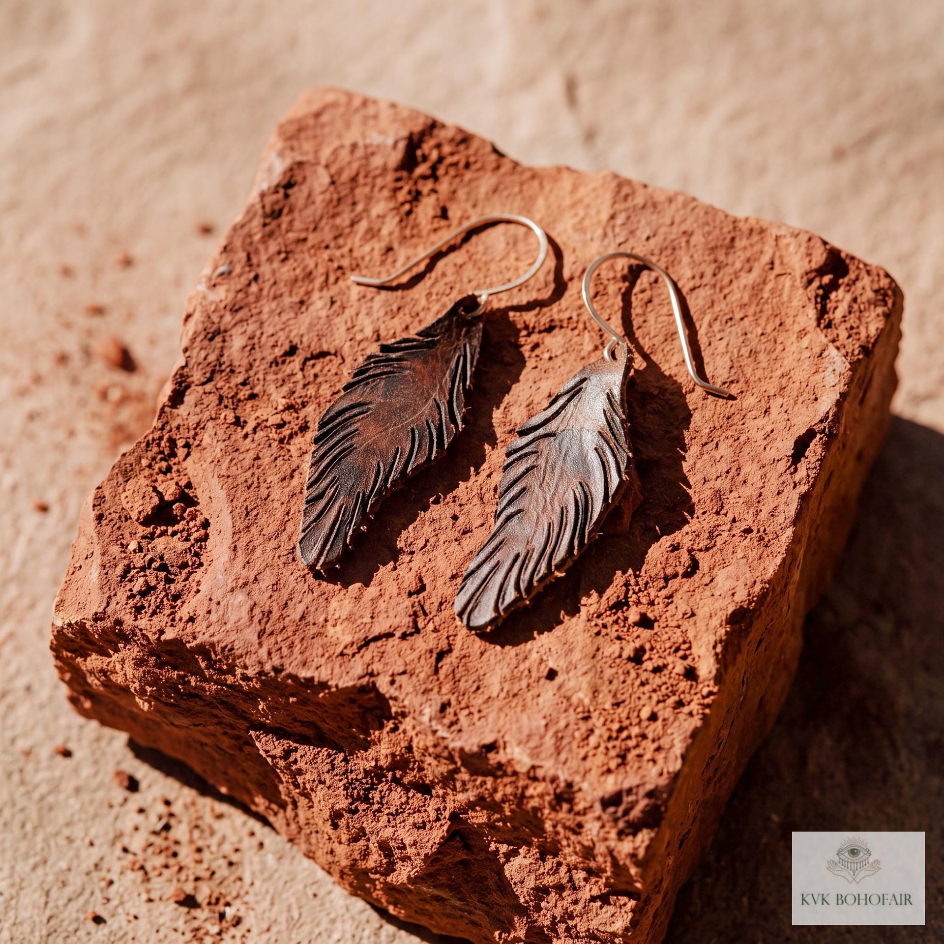 Handcrafted Brown Leather Feather Earrings, Lightweight Boho Drop Dangles in Earth Tones