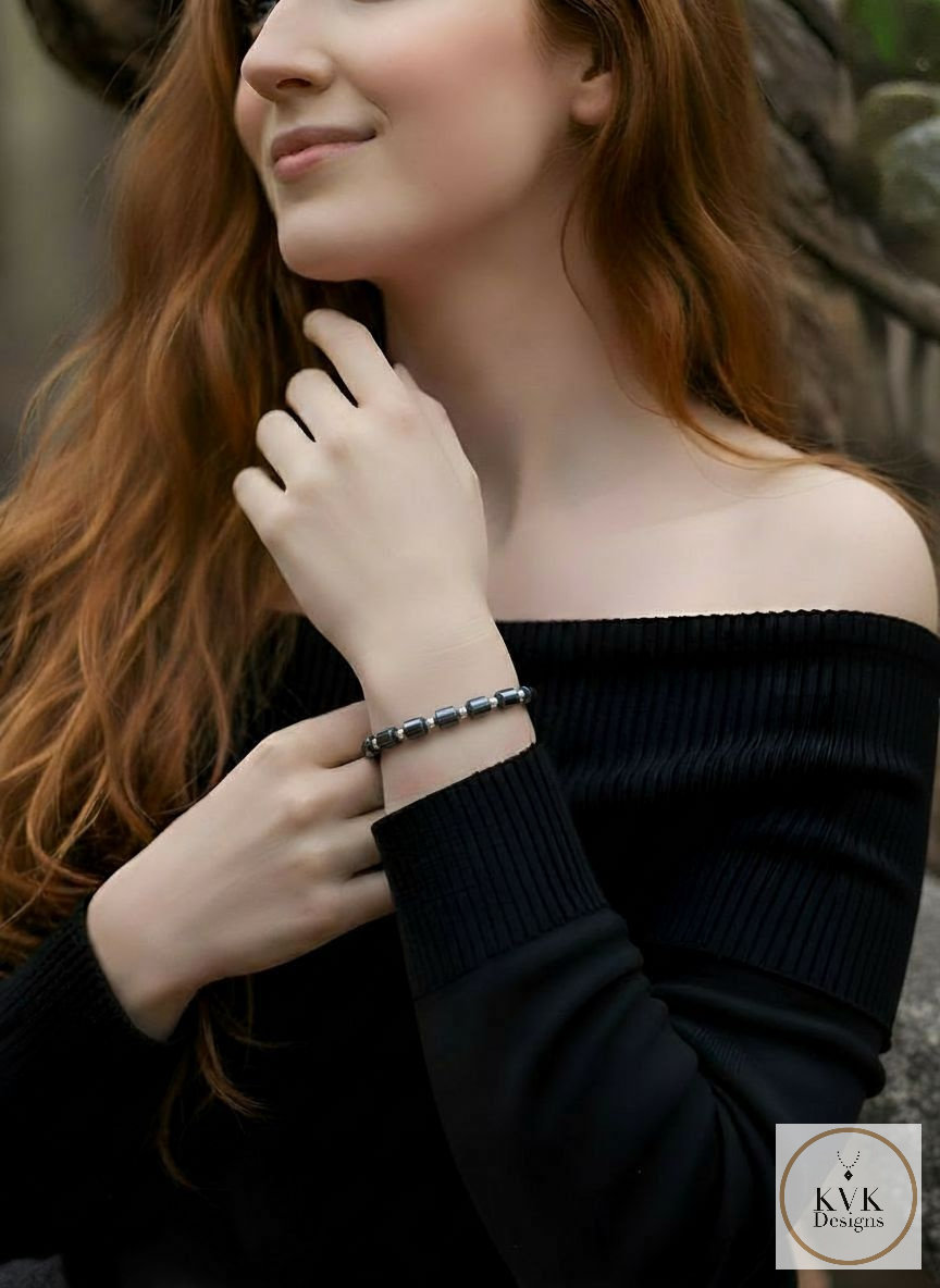Hematite Barrel Bead Bracelet