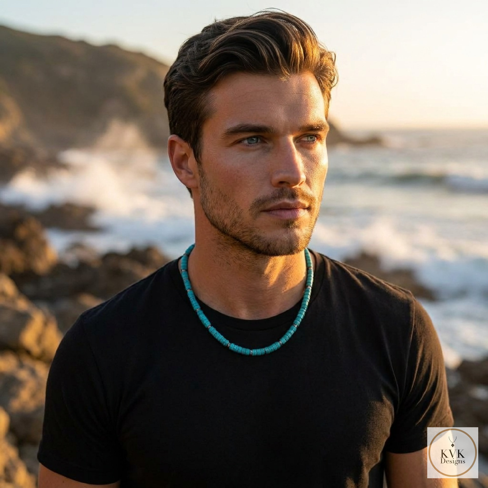 Men's Turquoise Heishi Bead Necklace