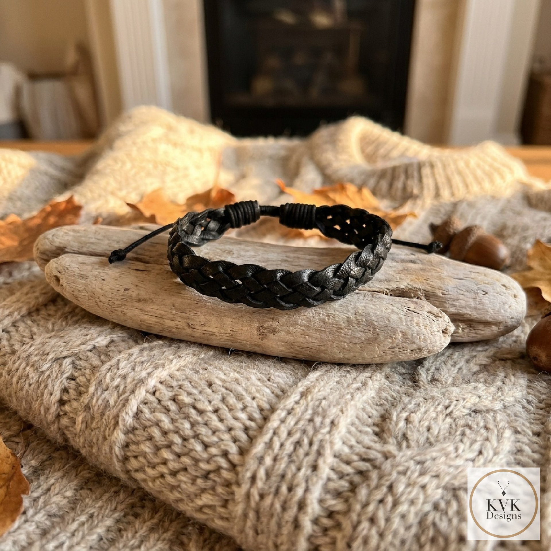 Black Braided Leather Cuff Bracelet - Stylish Men's Jewelry