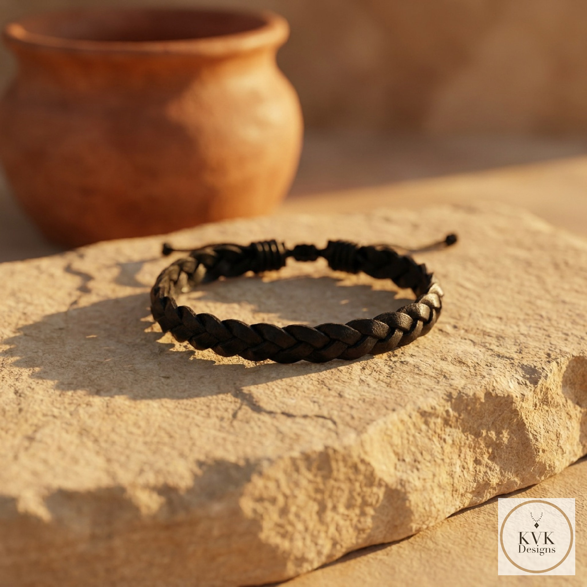Black Braided Leather Cuff Bracelet - Stylish Men's Jewelry