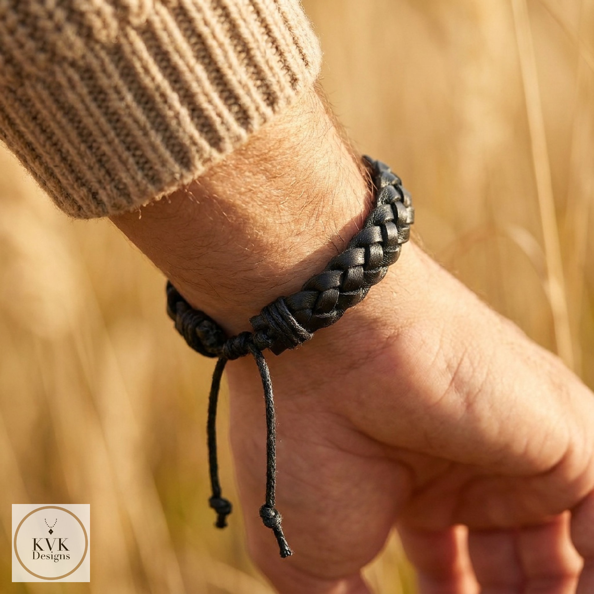 Black Braided Leather Cuff Bracelet - Stylish Men's Jewelry