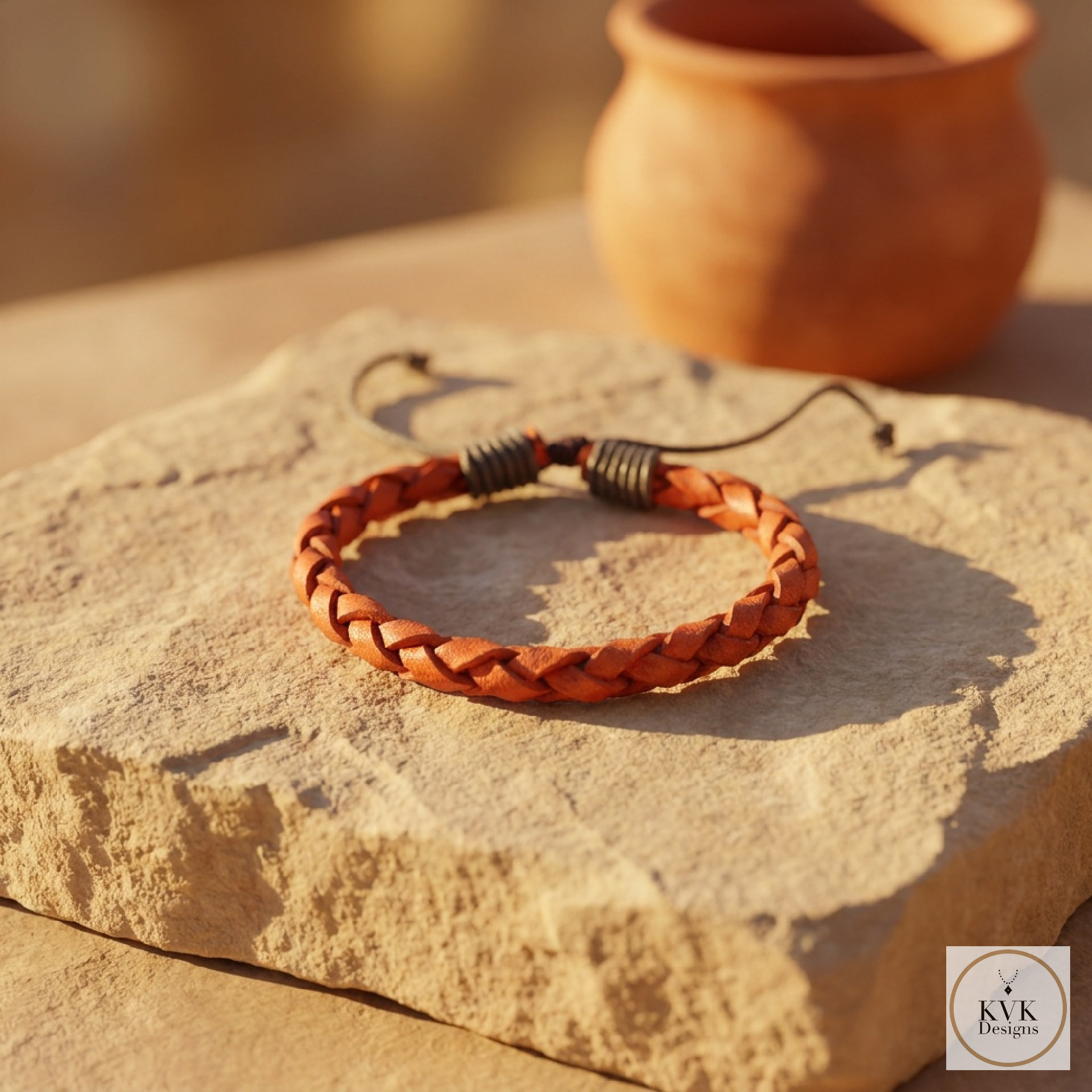 Boho Mens Leather Cuff - Braided Bracelet Gift for Him