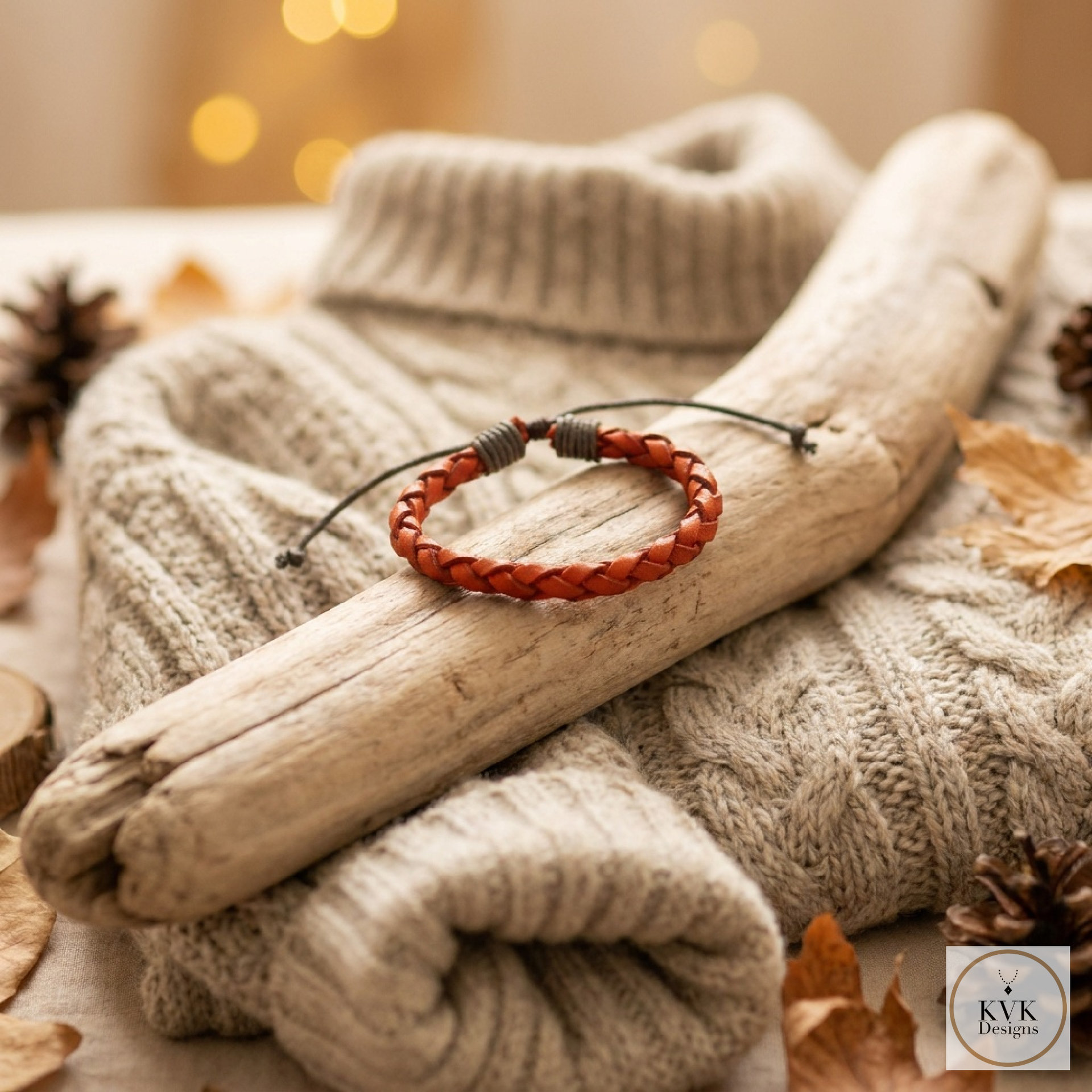 Boho Mens Leather Cuff - Braided Bracelet Gift for Him