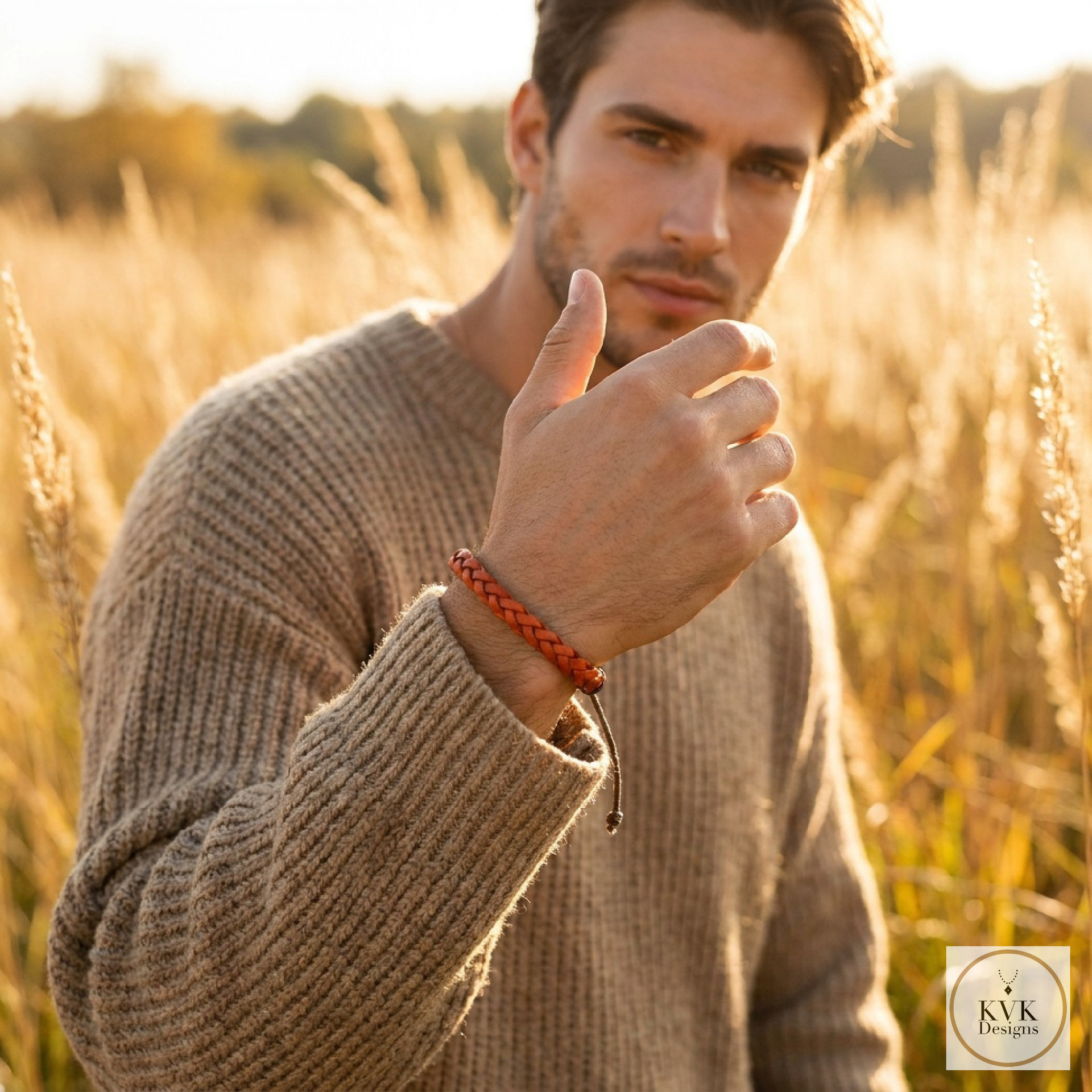 Boho Mens Leather Cuff - Braided Bracelet Gift for Him