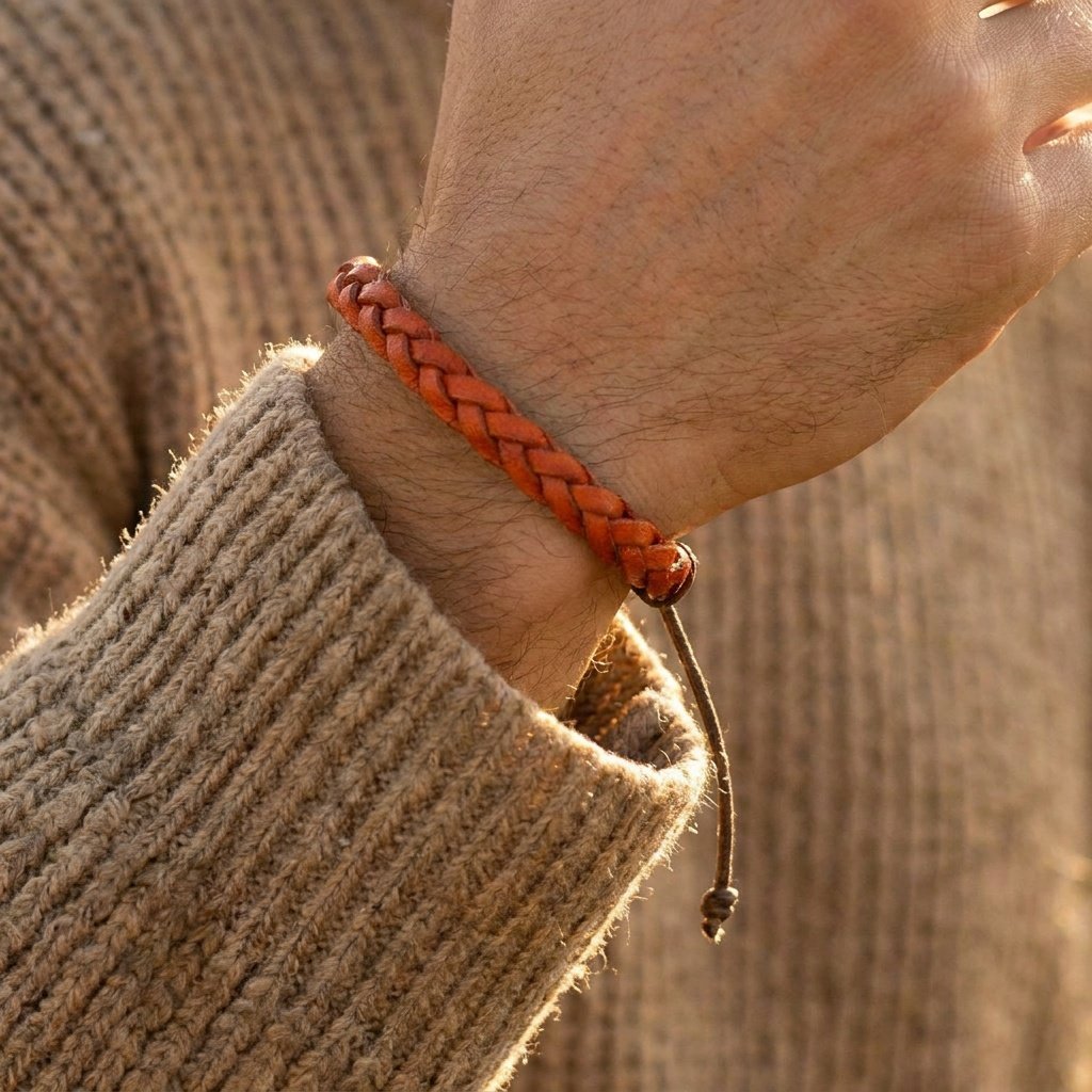 Boho Mens Leather Cuff - Braided Bracelet Gift for Him
