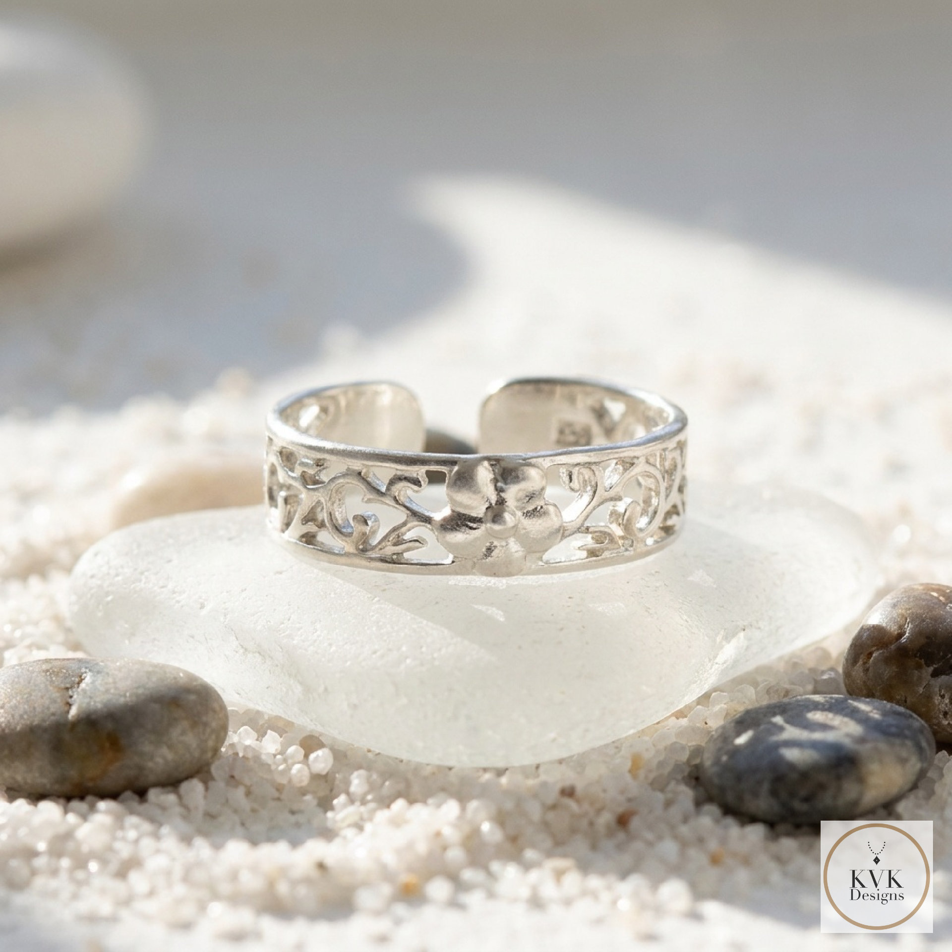 Silver Plated Flower Toe Ring