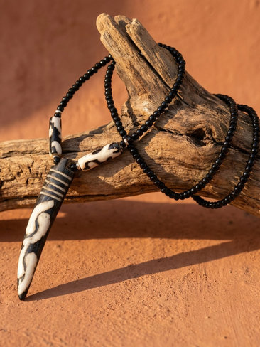 Batik Bone Tooth Pendant on Beaded Chain