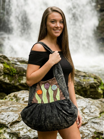 Boho Black Flower Hobo Bag – Stylish Hippie Sling Purse