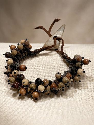 Flora Wood Bead Bracelet, Adjustable Suede Cord, Handcrafted Earthy Jewelry