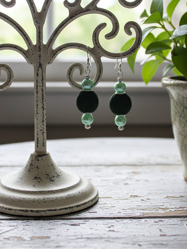 Green Textured Pearl Dangle Earrings