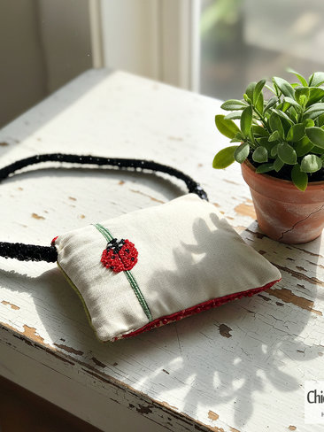 Ladybug Handbag with Hand Embroidered Sequins