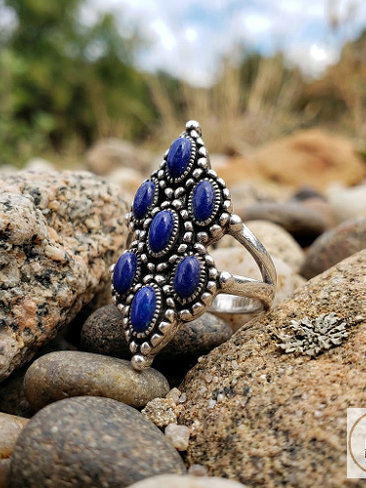Ornate Oxidized Lapis Ring