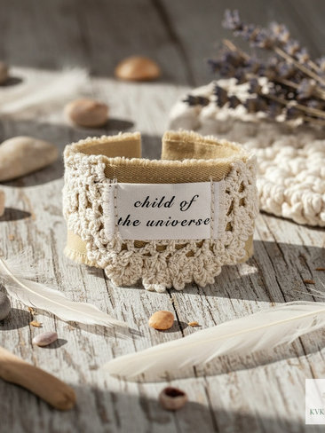 Boho Celestial Cotton Cuff Bracelet - Stamped adult Fabric Wrist Wrap
