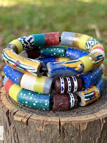 Handcrafted African Trade Bead Bracelet - Vibrant Bohemian Statement Jewelry