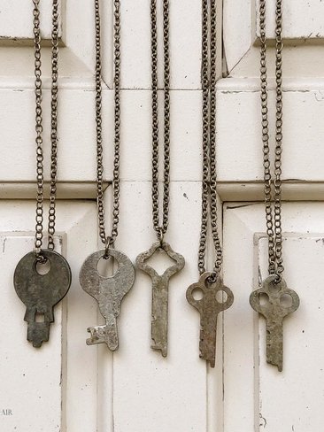 Antique Flat Lock Key Necklace, Repurposed Steel Pendant, Industrial Jewelry