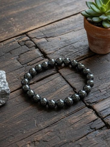 Hematite Beaded Bracelet - Natural Gemstone Jewelry - Stylish Stretch Bracelet