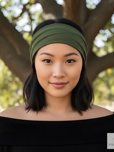 Olive Green Boho Headband -  Stylish Bohemian Headwrap, Headbands for Women