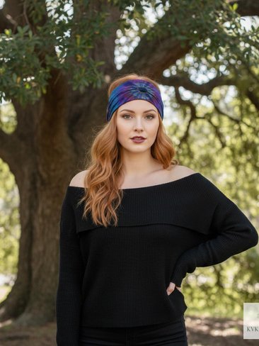 Dark Blue Tie Dye Boho Headband - Stylish Bohemian Headwrap, Headbands for Women