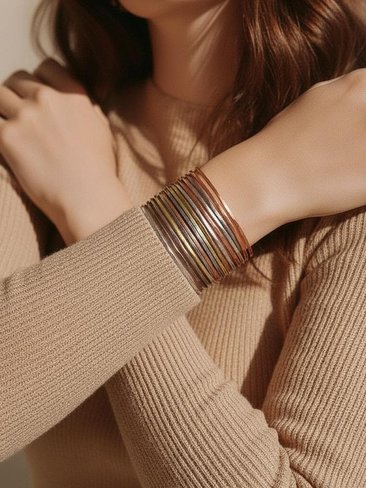 Wide Hammered Mixed Metal Cuff Bracelet - Statement Artisan Jewelry