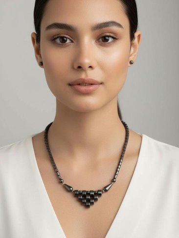 Hematite Bead & Silver Necklace