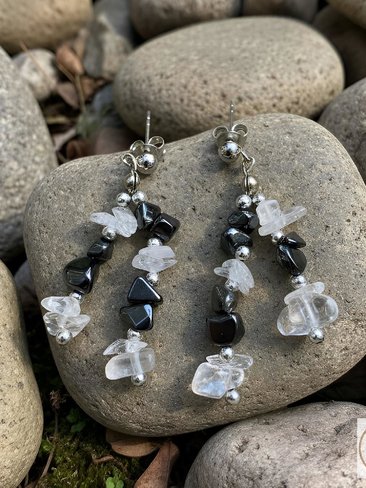 Hematite & Quartz Crystal Dangle Earrings