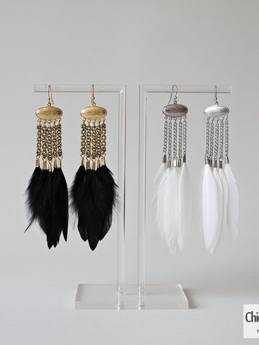 Brass and Feather Chandelier Earrings