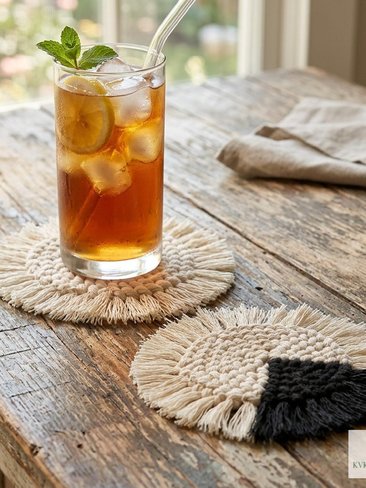 Boho Macrame Coasters - Handmade Drink Coasters, Set of 4, Eco-Friendly