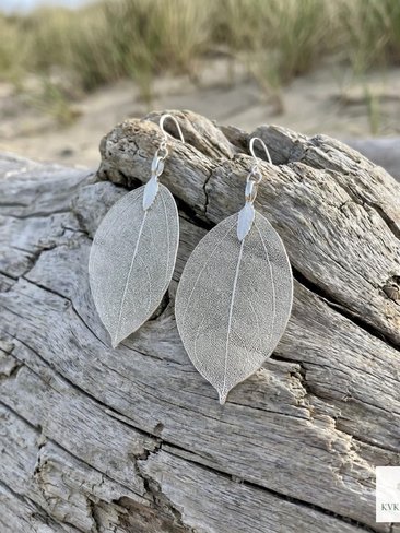 Handcrafted Silver Leaf Earrings - Sterling Silver Wire Botanical Jewelry