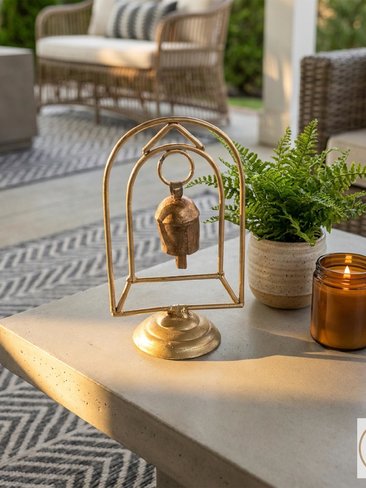 Zen Bell on Stand Peaceful Chime - Handcrafted Artisan Boho Metal Decor, 6 Inch