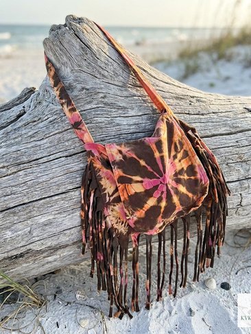 Handcrafted Tie Dye Fringe Bag - Bohemian Festival Crossbody Purse