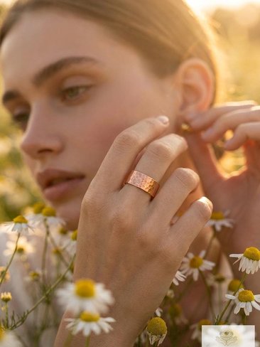 8mm Copper Ring - Rustic Hammered Band, Unique Boho Style Jewelry