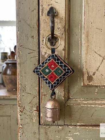 Boho Shisha Mirror Embroidery Bell Keychain - Artisan Indian Recycled Chime