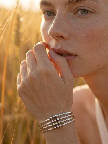Hammered Silver Beaded Cuff Bracelet: Handcrafted Boho Jewelry