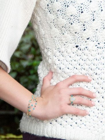 14 Karat Gold Plated Rainbow Moonstone and Crushed Turquoise Ring
