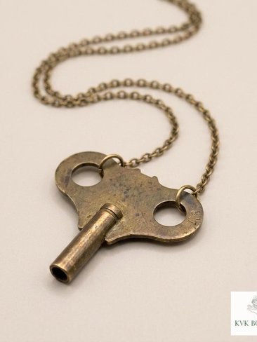 Vintage Clock Key Necklace PENELOPE, Repurposed Brass Winding Pendant, Steampunk