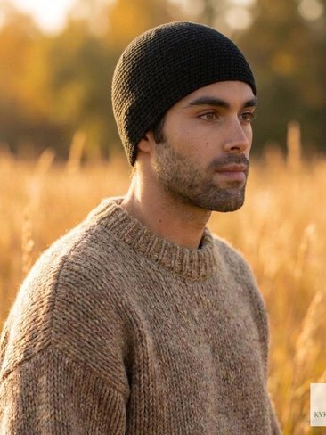 Black Kufi Skull Cap - Crocheted Beanie Hat, Ethically sourced
