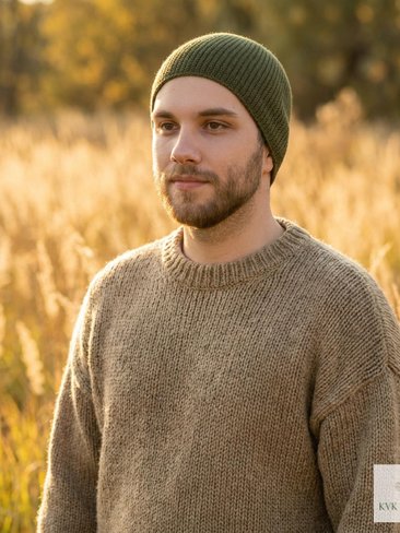 Olive Green Kufi Skull Cap - Crocheted Beanie Hat, Ethically sourced